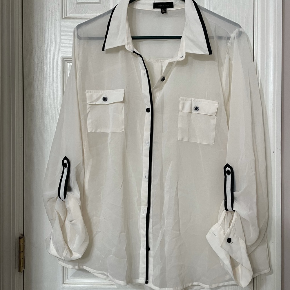 Mine too, cream colored sheer button down, size 3X